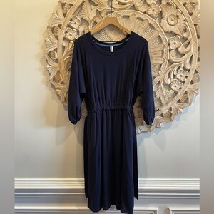 Anthropologie Navy Blue Belt Waist 3/4 Cuffed Sleeve Dress